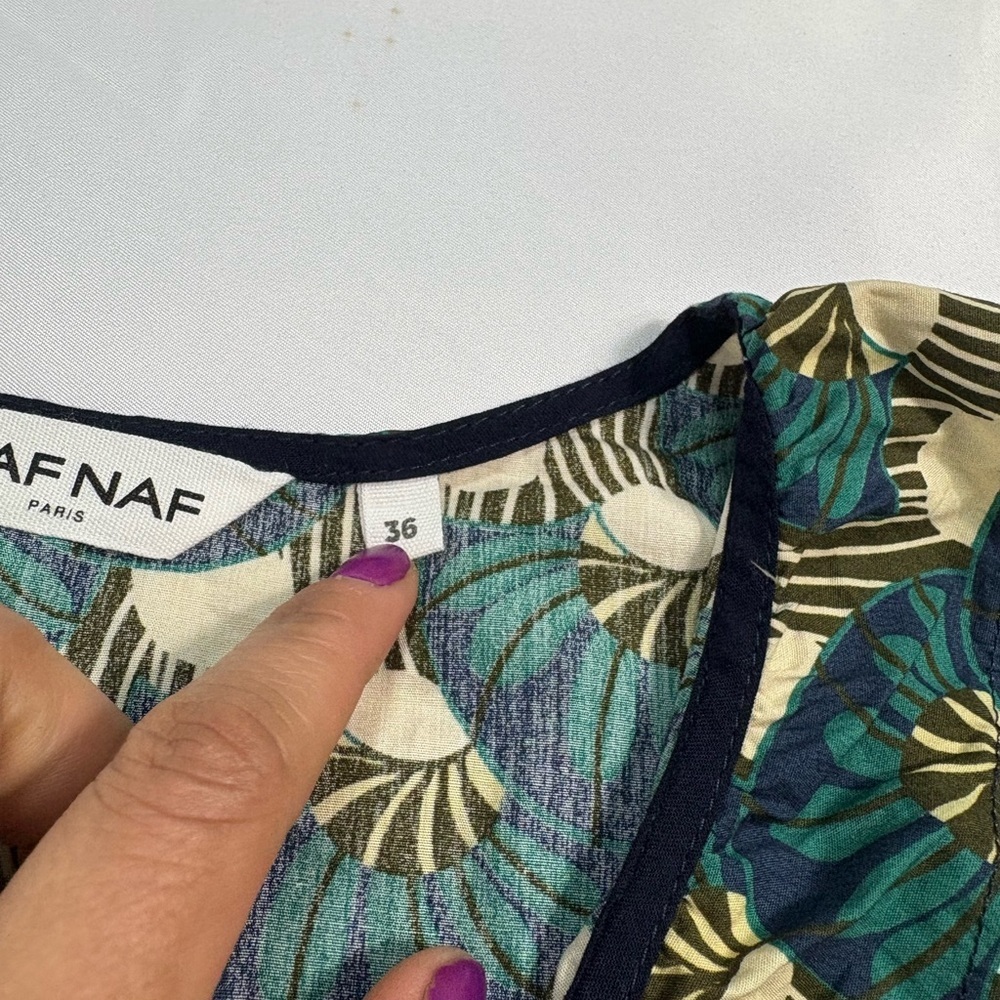 NAF NAF Green and Cream Patterned Mini Dress - Picture 5 of 7